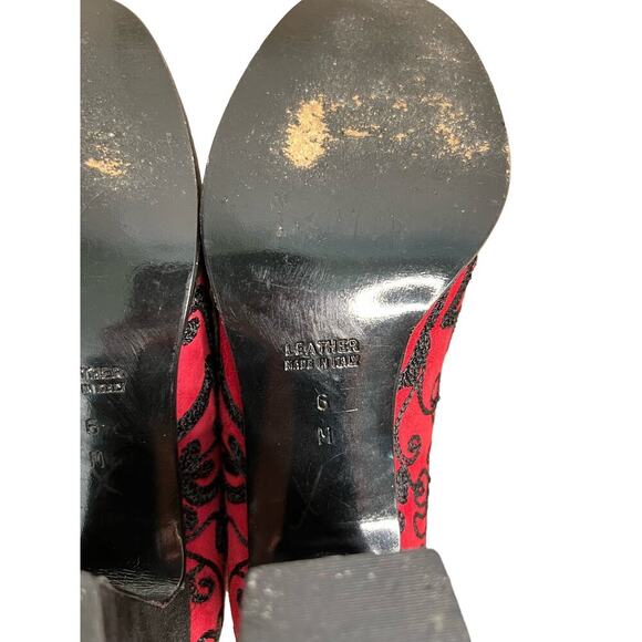 YSL Yves Saint Laurent Red Embroidery Black Suede Pump Heels Size 6 - Picture 7 of 10